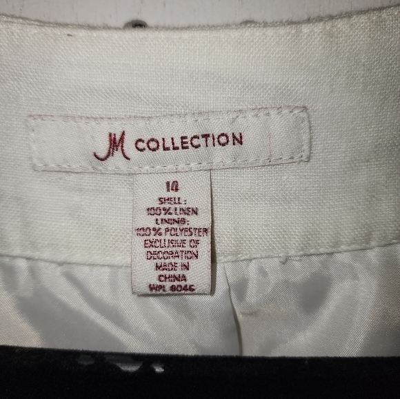JM Collection Size 14 Linen Embellished Open Front White Short Sleeve - Picture 2 of 5